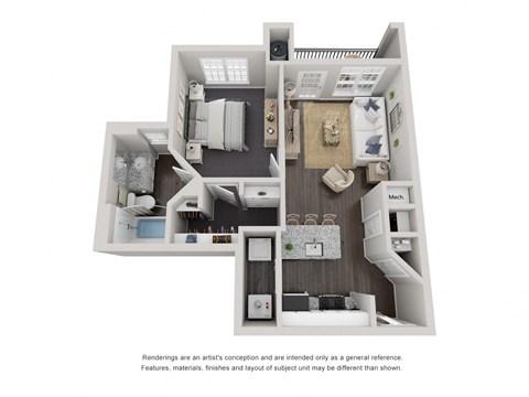 1 Bed1 Bath Floor Plan | 564 Sq. Ft. 1 Bed1 Bath Floor Plan | 564 Sq. Ft. at Willowest in Lindbergh, Atlanta, 30318